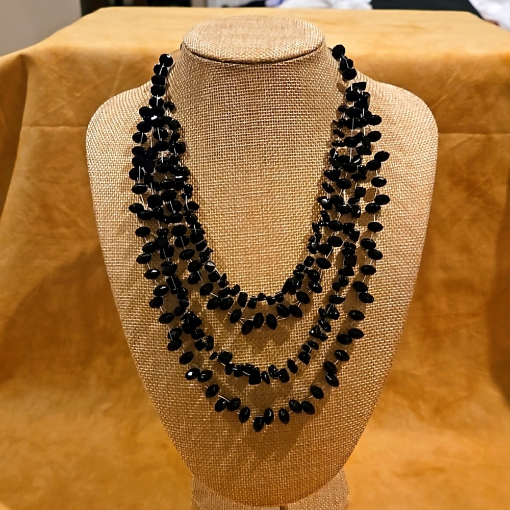 Charming Charlie Y2K Black Beaded Multi-Strand Layered Statement Necklace - Picture 2 of 4